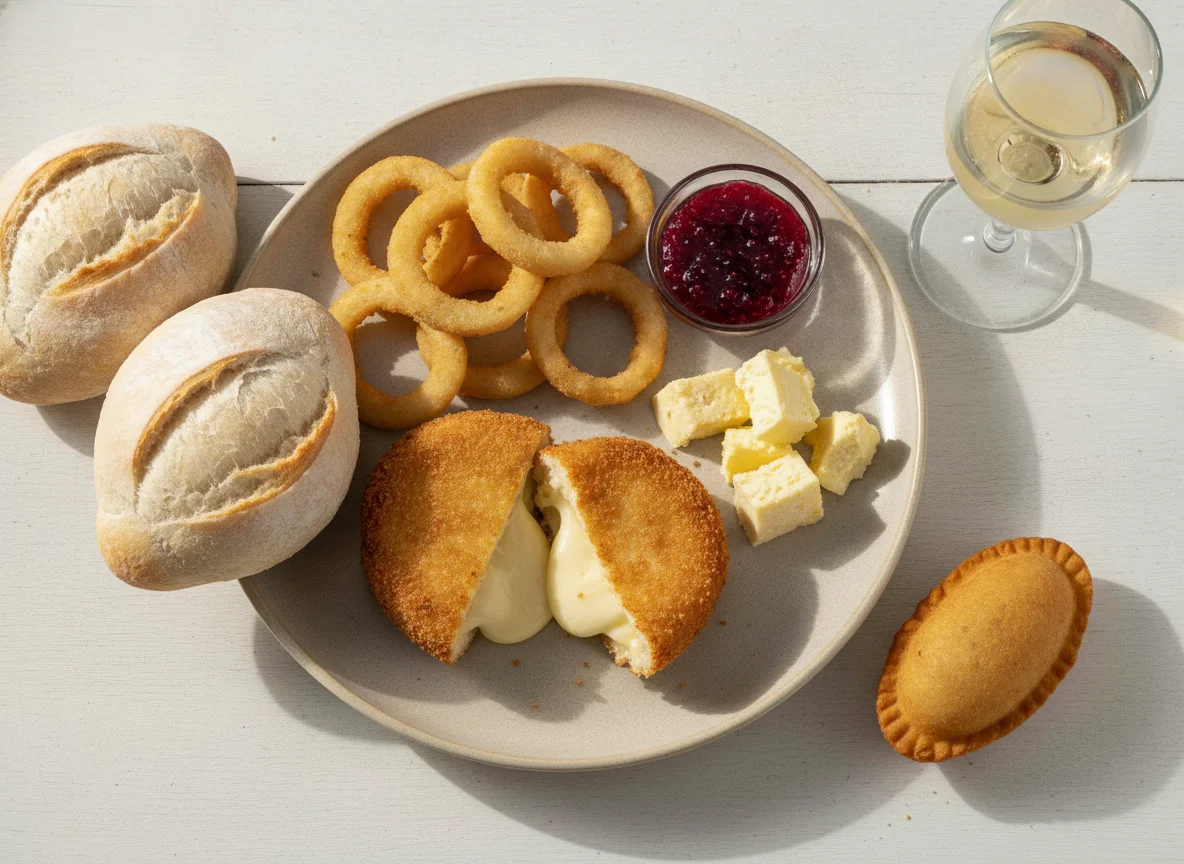 Camembert panado com acompanhamentos photo