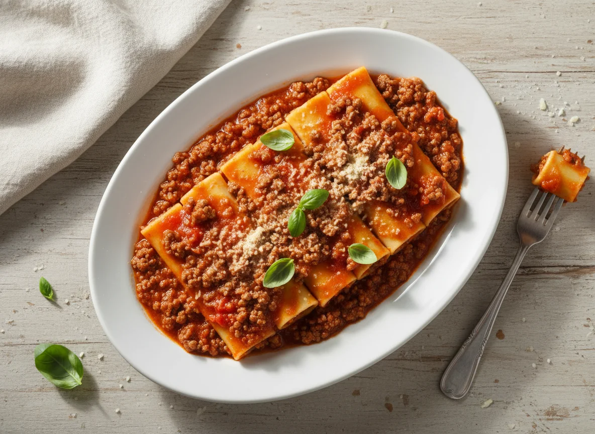 Canelone de carne com molho de tomate photo