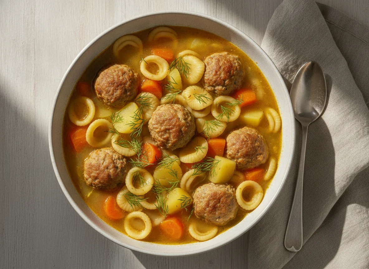 Canja de Almôndegas com Massa Orecchiette e Legumes photo