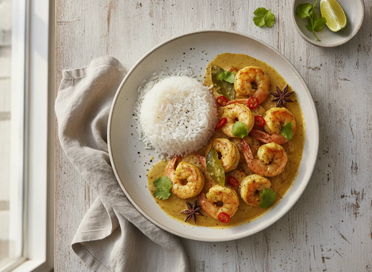 Caril de Camarão com Arroz Branco photo
