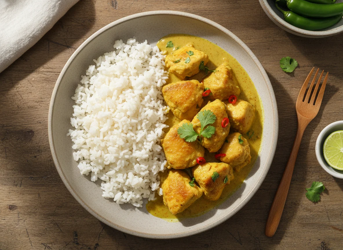 Caril de frango com arroz photo