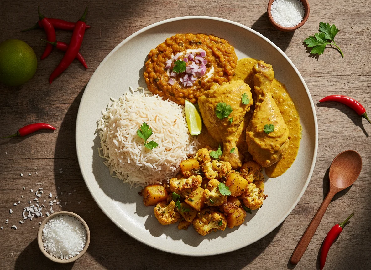 Caril de Frango com Arroz Basmati e Vegetais photo