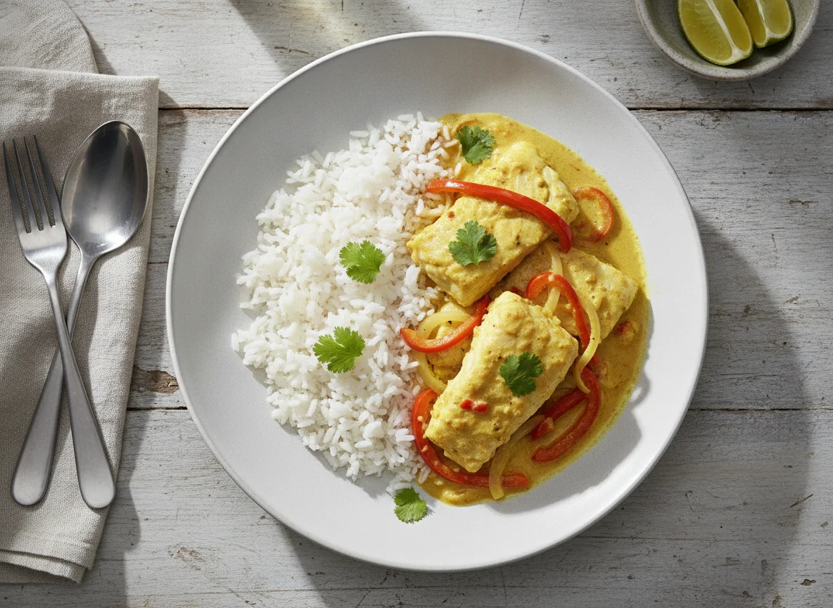 Caril de Peixe com Arroz Branco photo