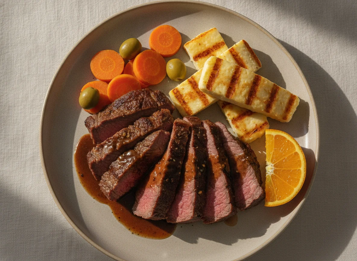 Carne assada com acompanhamentos photo