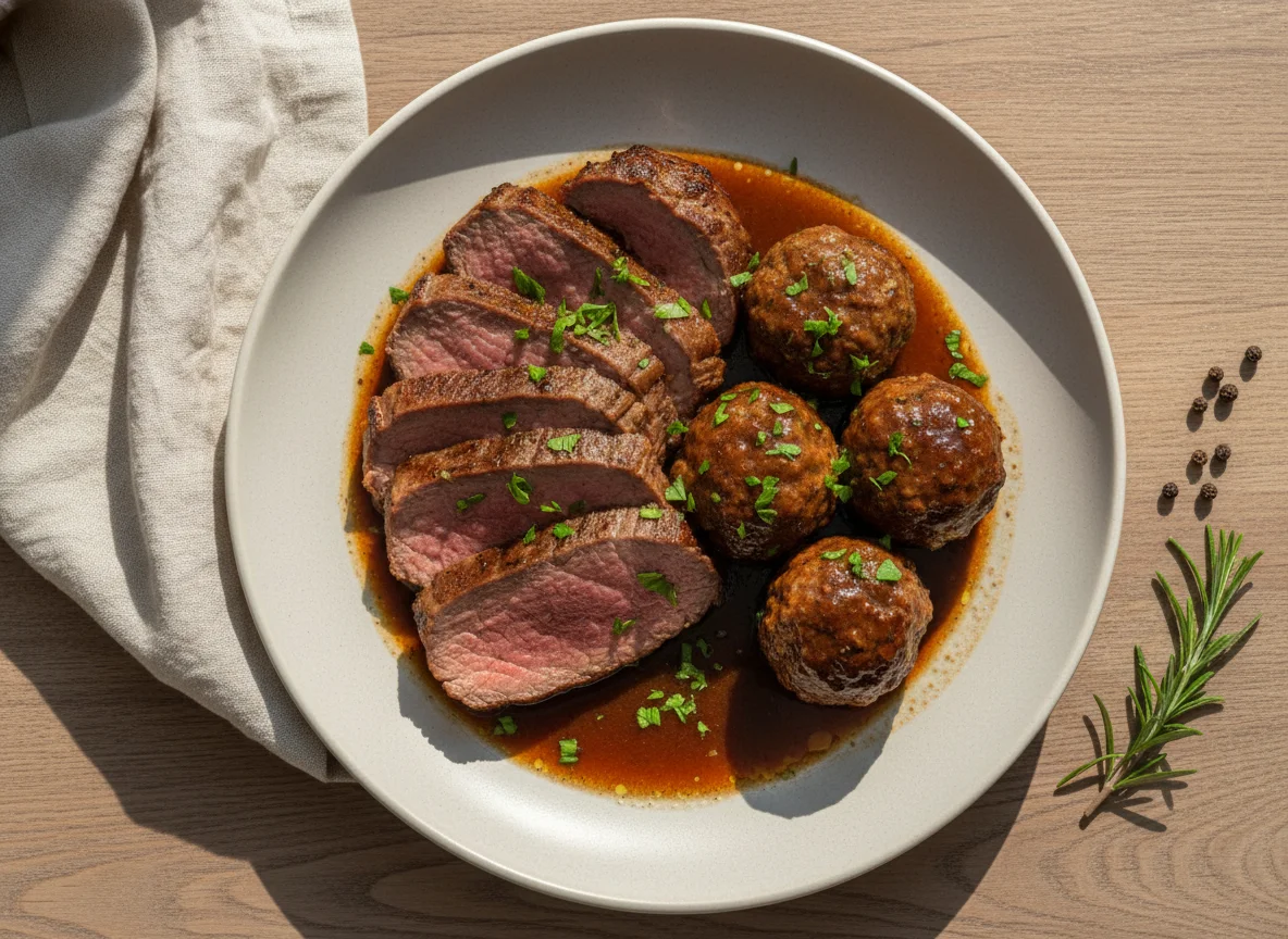 Carne assada com almôndegas photo