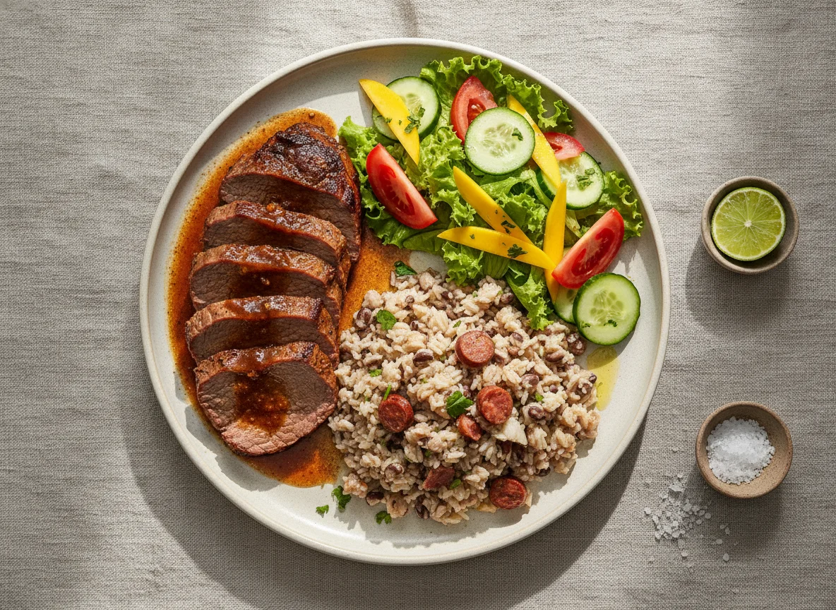 Carne Assada com Baião de Dois e Salada photo