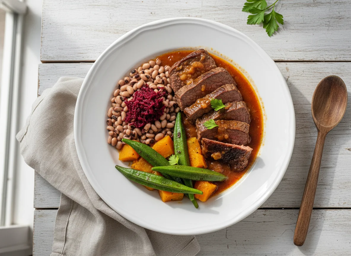 Carne Assada com Feijão Fradinho e Legumes photo