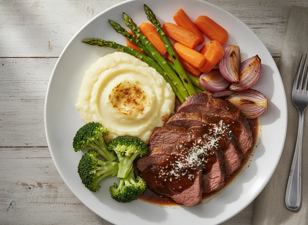Carne Assada com Purê e Vegetais photo