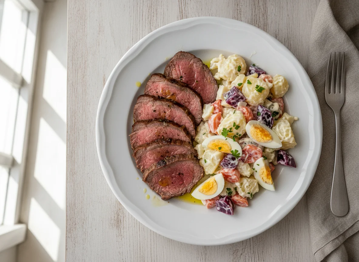 Carne Assada com Salada de Maionese e Legumes photo