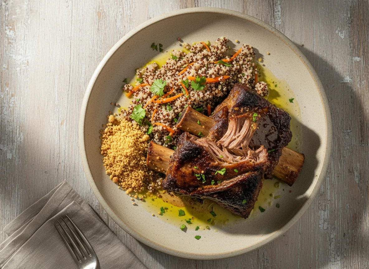 Carne assada com salada de quinoa e cenoura photo