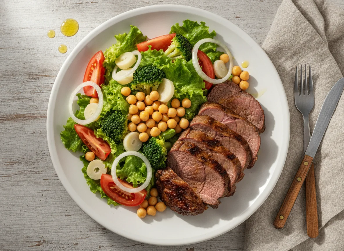 Carne Assada com Salada Mista e Grão-de-Bico photo