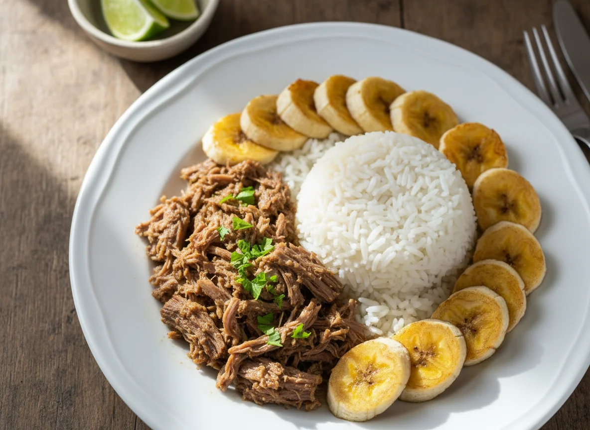 Carne com arroz e banana photo