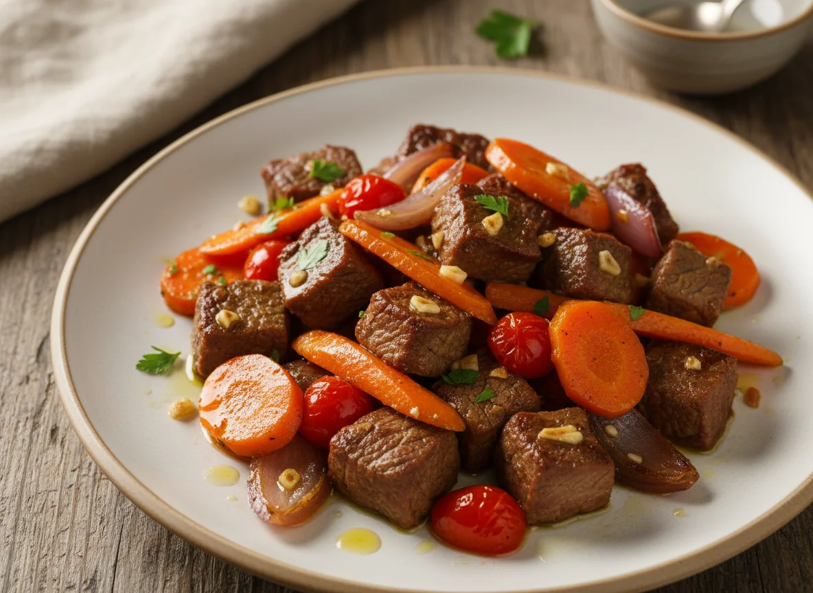 Carne com legumes salteados photo