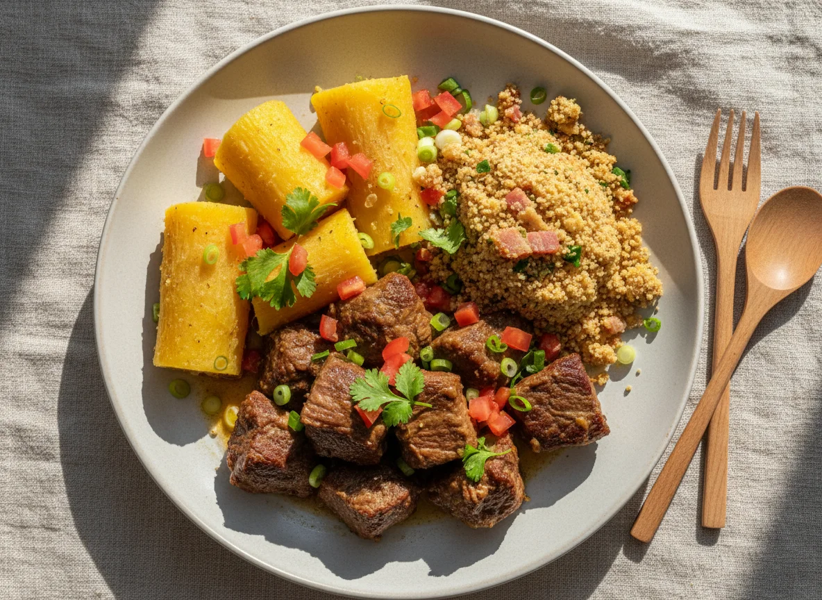 Carne com mandioca e farofa photo