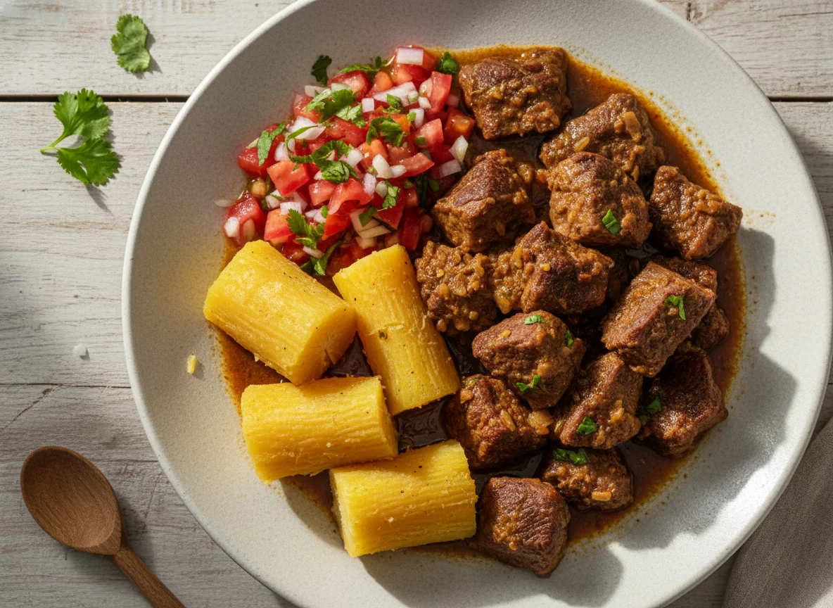 Carne com mandioca e vinagrete photo