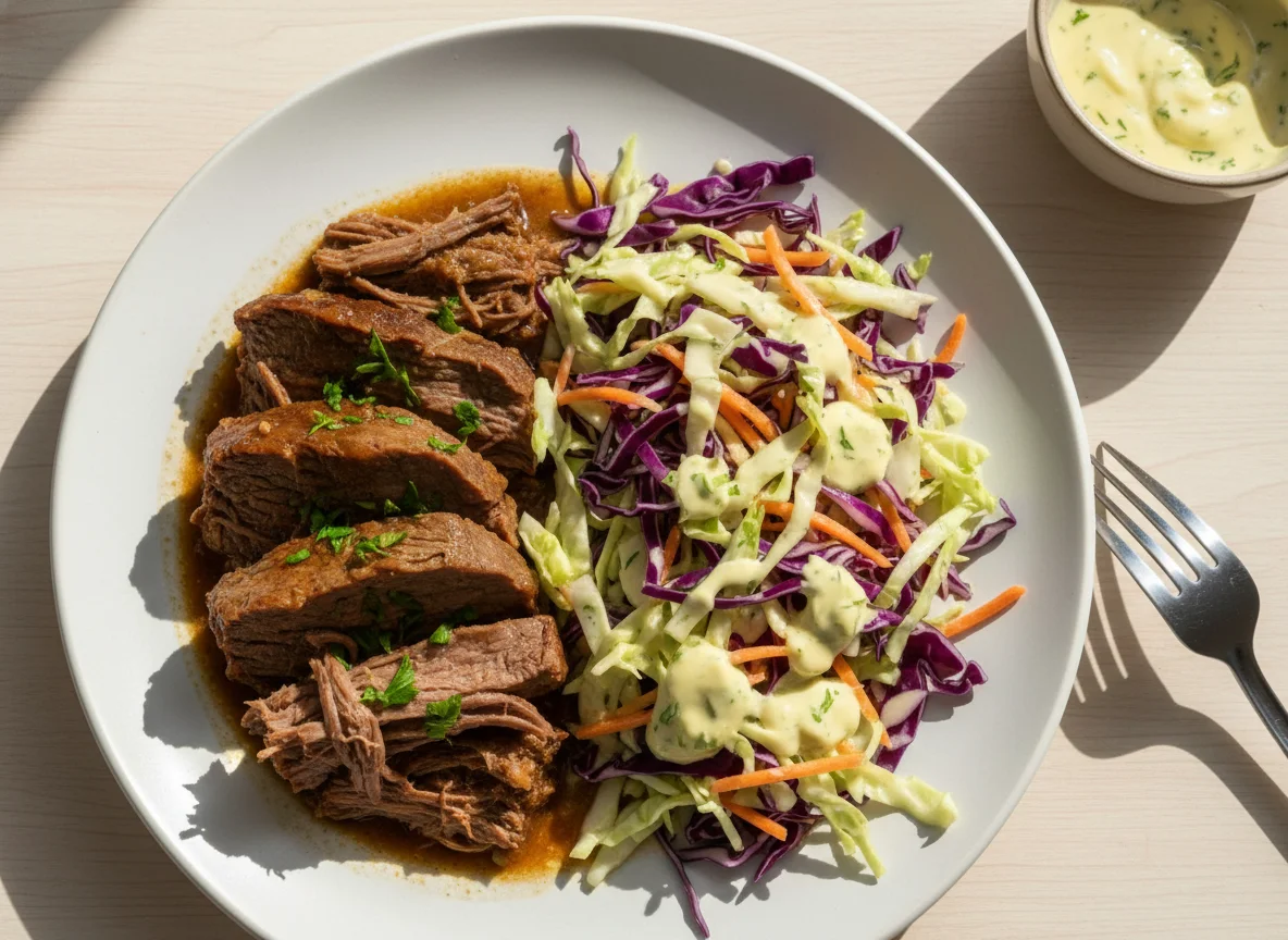 Carne com Salada de Repolho e Cenoura photo