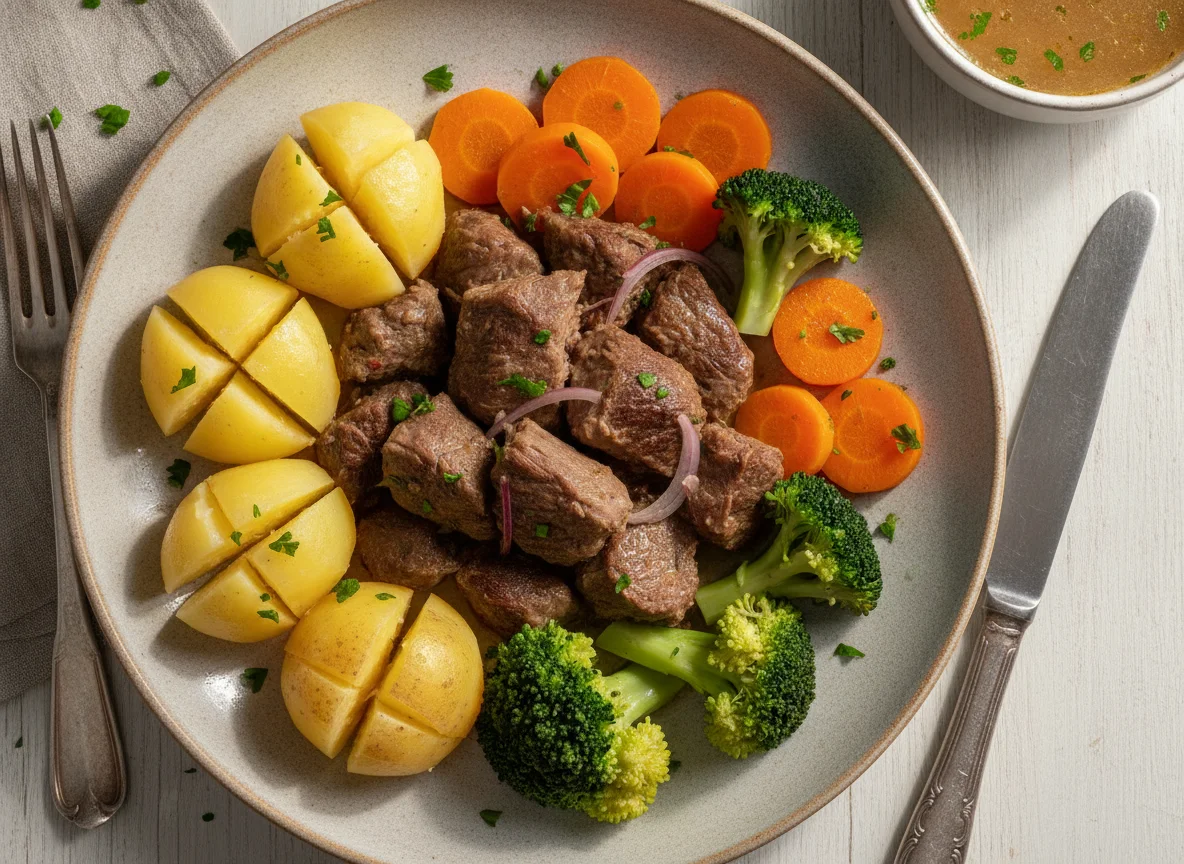 Carne cozida com legumes photo