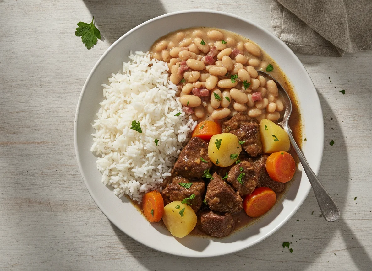 Carne de Panela com Arroz e Feijão Branco photo