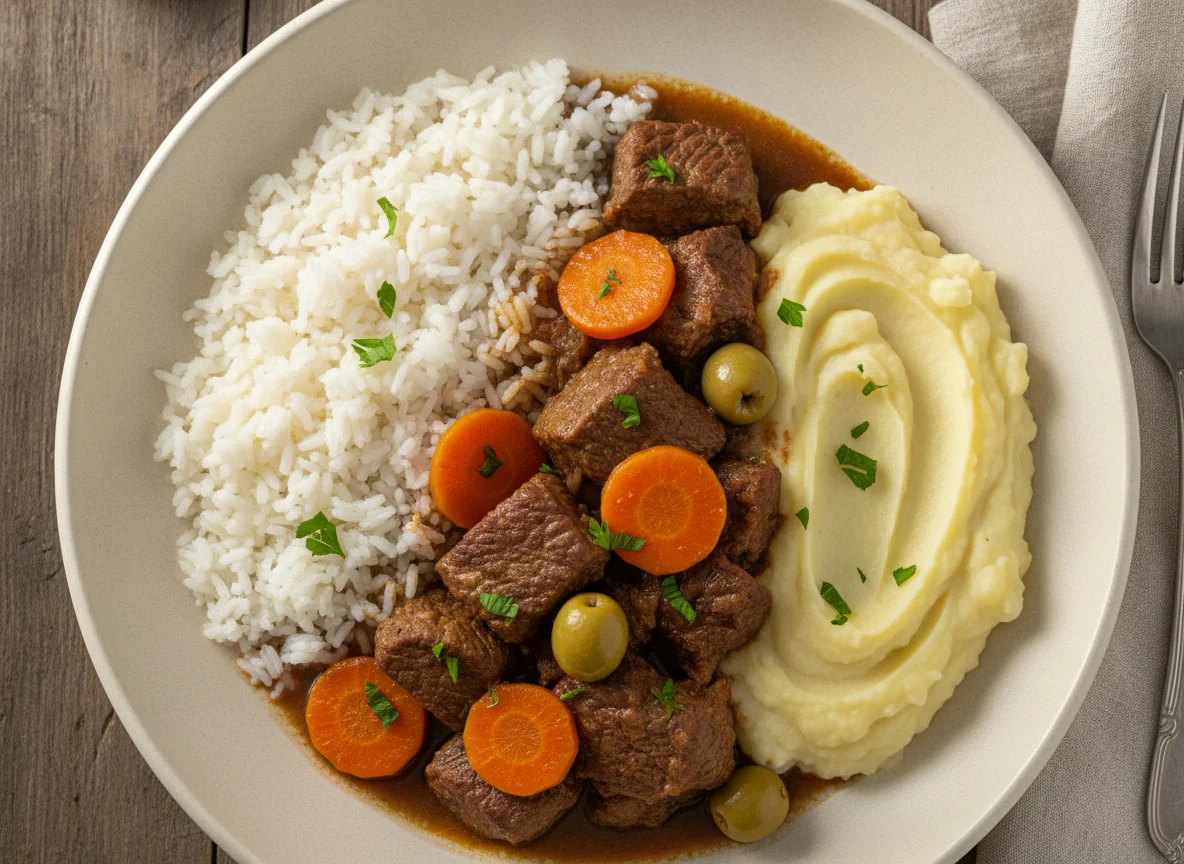 Carne de Panela com Arroz e Purê de Batata photo