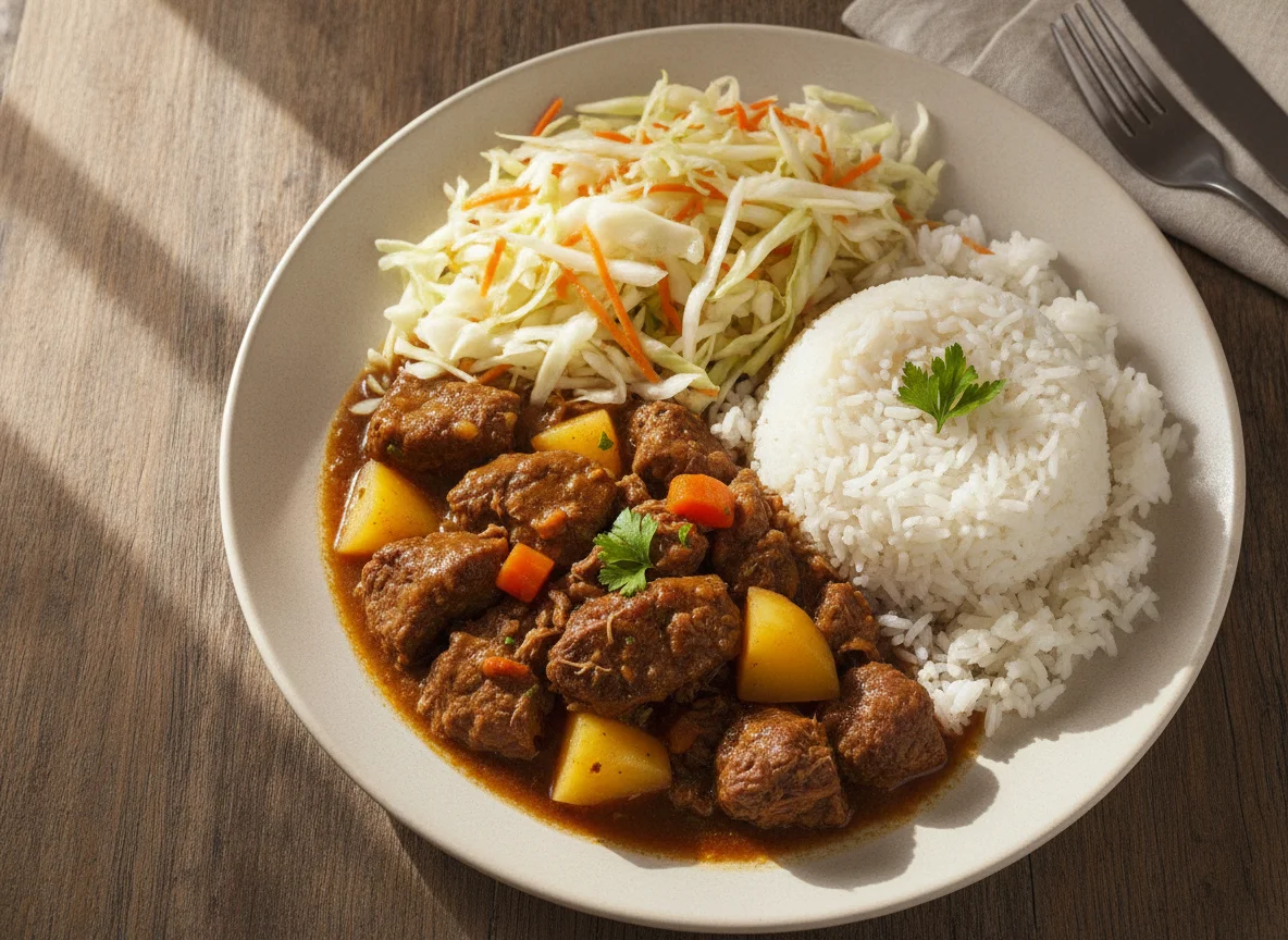Carne de Panela com Arroz e Salada de Repolho photo