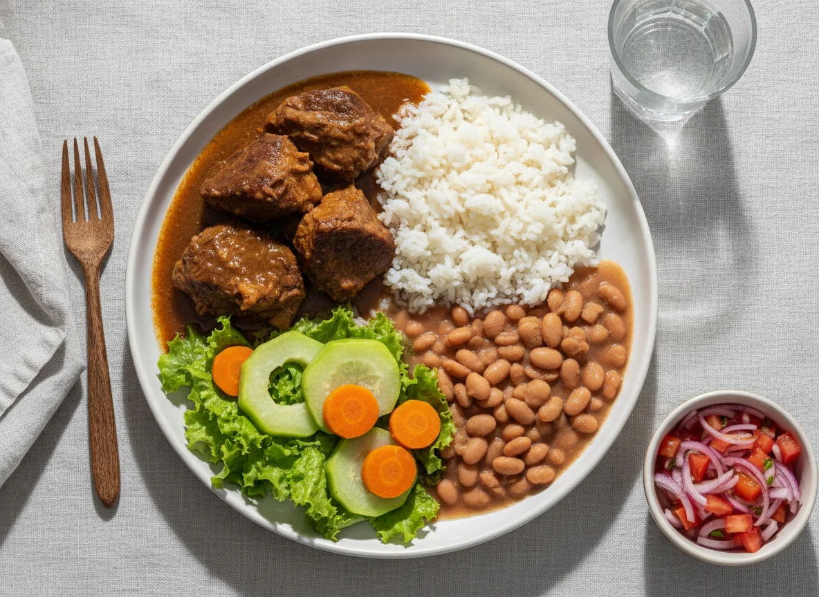 Carne de Panela com Arroz, Feijão e Salada photo