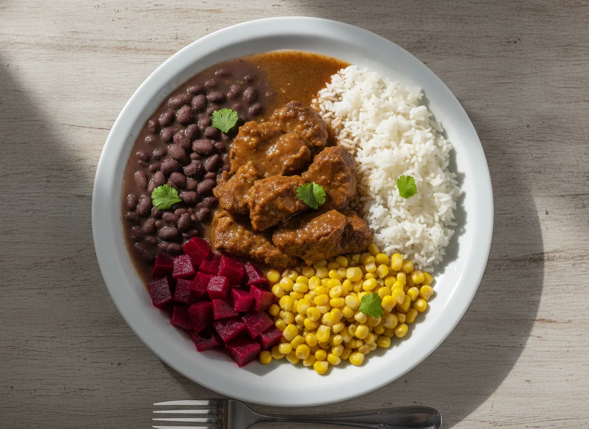 Carne de Panela com Arroz, Feijão, Milho e Beterraba photo