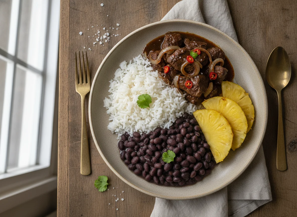 Carne de Panela com Arroz, Feijão Preto e Abacaxi photo