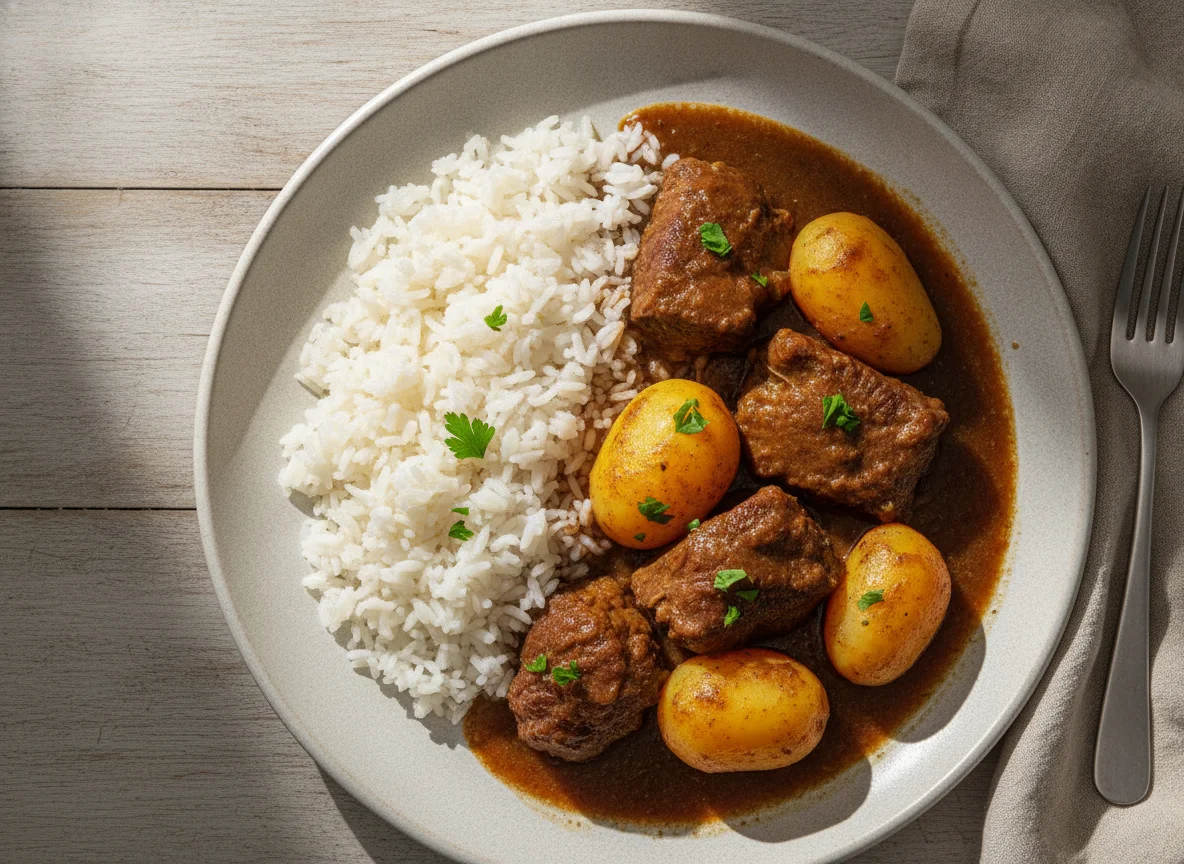 Carne de Panela com Batata e Arroz photo