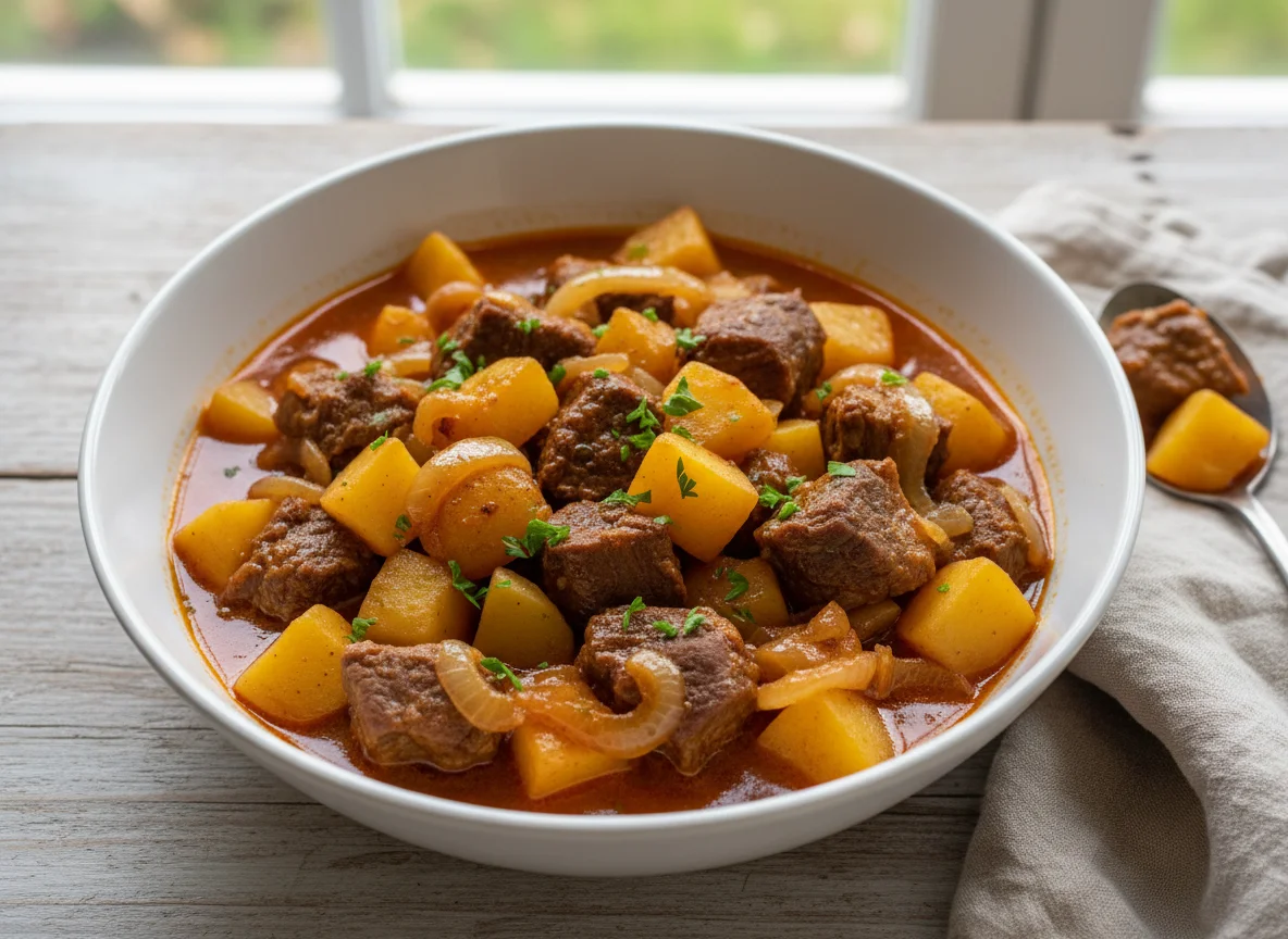 Carne de panela com batata e cebola photo