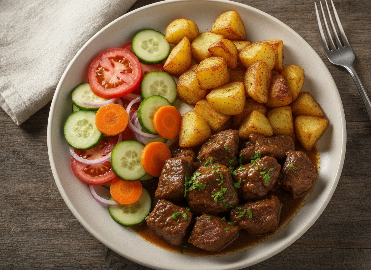 Carne de Panela com Batatas Assadas e Salada photo