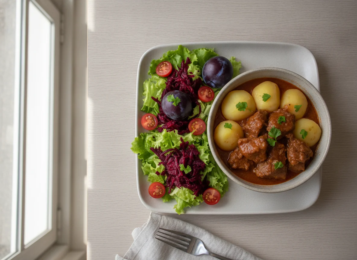 Carne de Panela com Batatas e Salada Mista photo