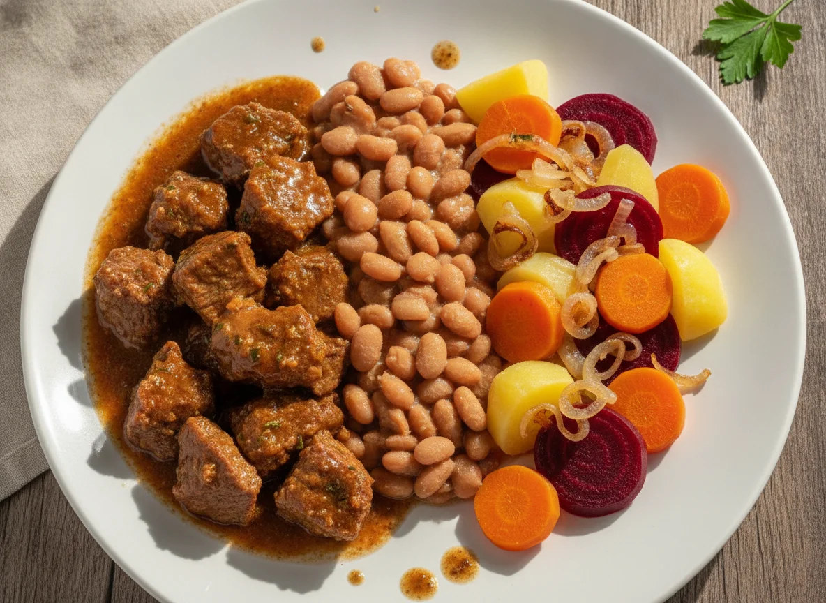Carne de Panela com Feijão e Salada de Legumes photo