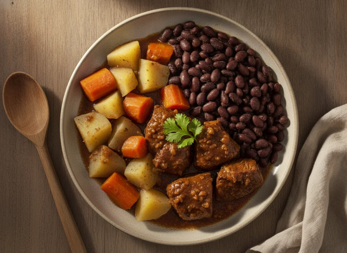 Carne de Panela com Feijão Preto e Legumes photo