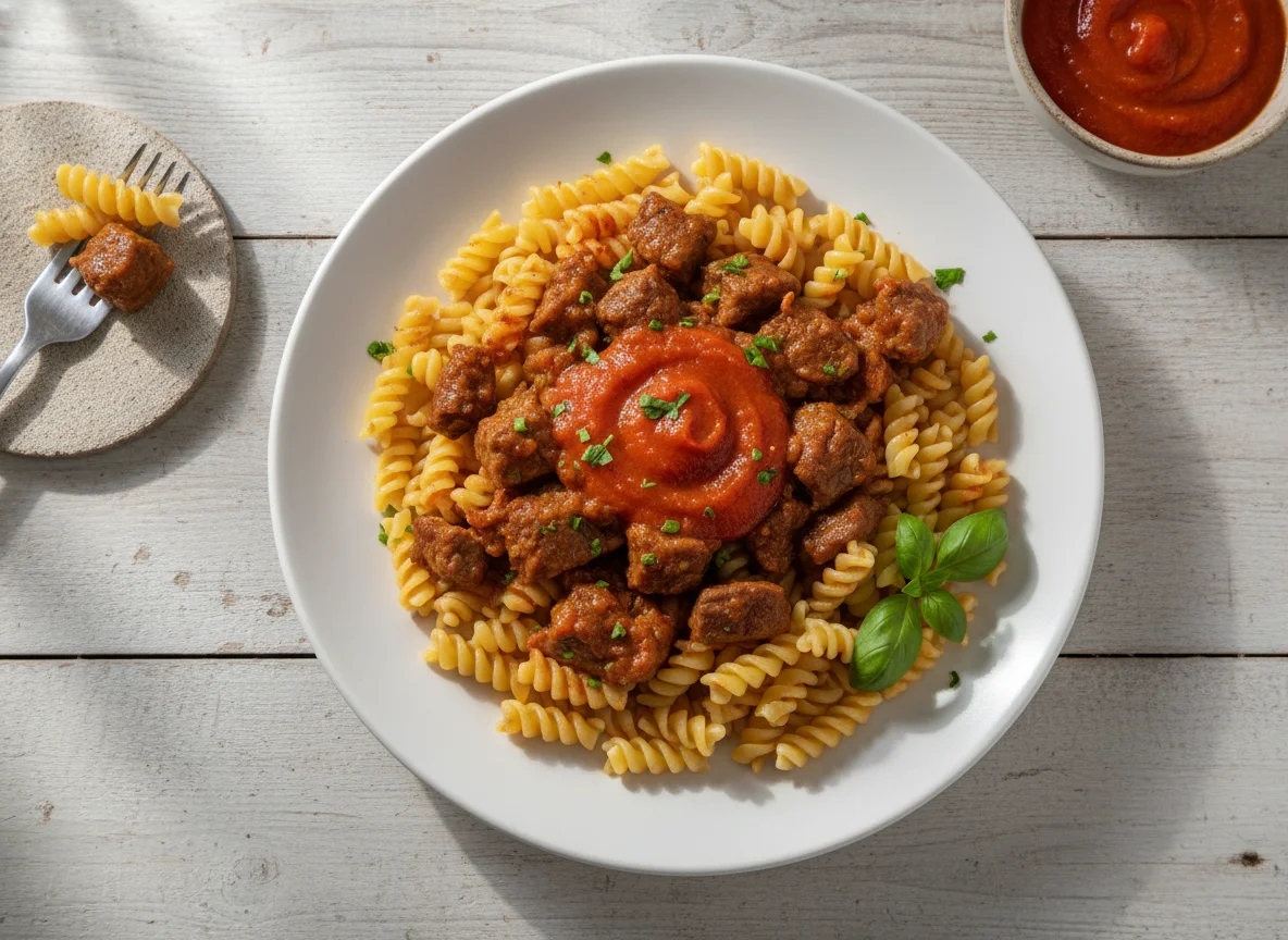 Carne de panela com macarrão parafuso photo