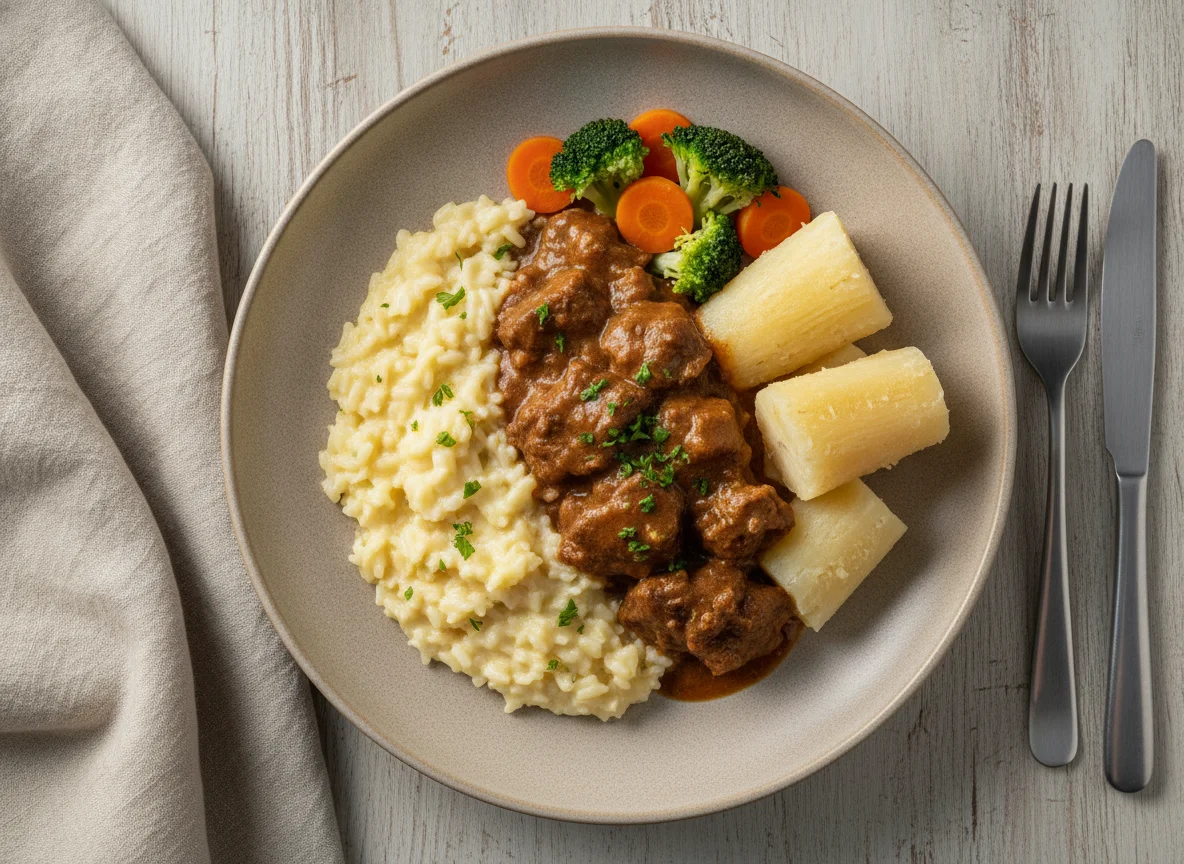 Carne de Panela com Mandioca e Risoto de Queijo photo