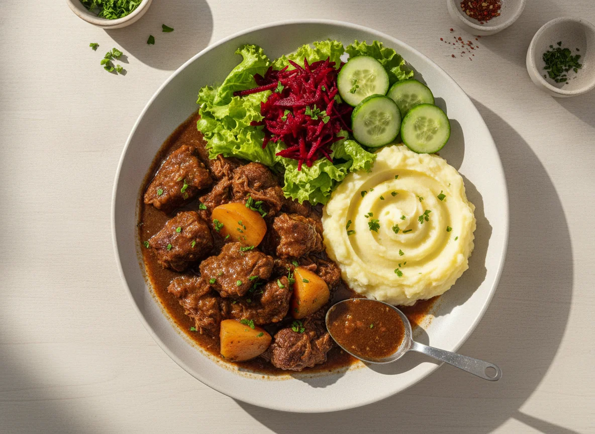 Carne de Panela com Purê e Salada photo