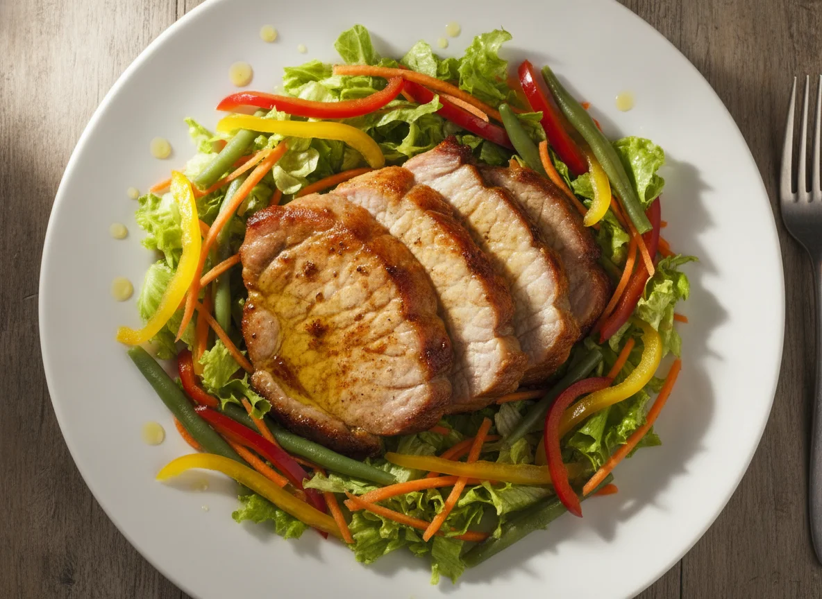 Carne de porco assada com salada mista photo