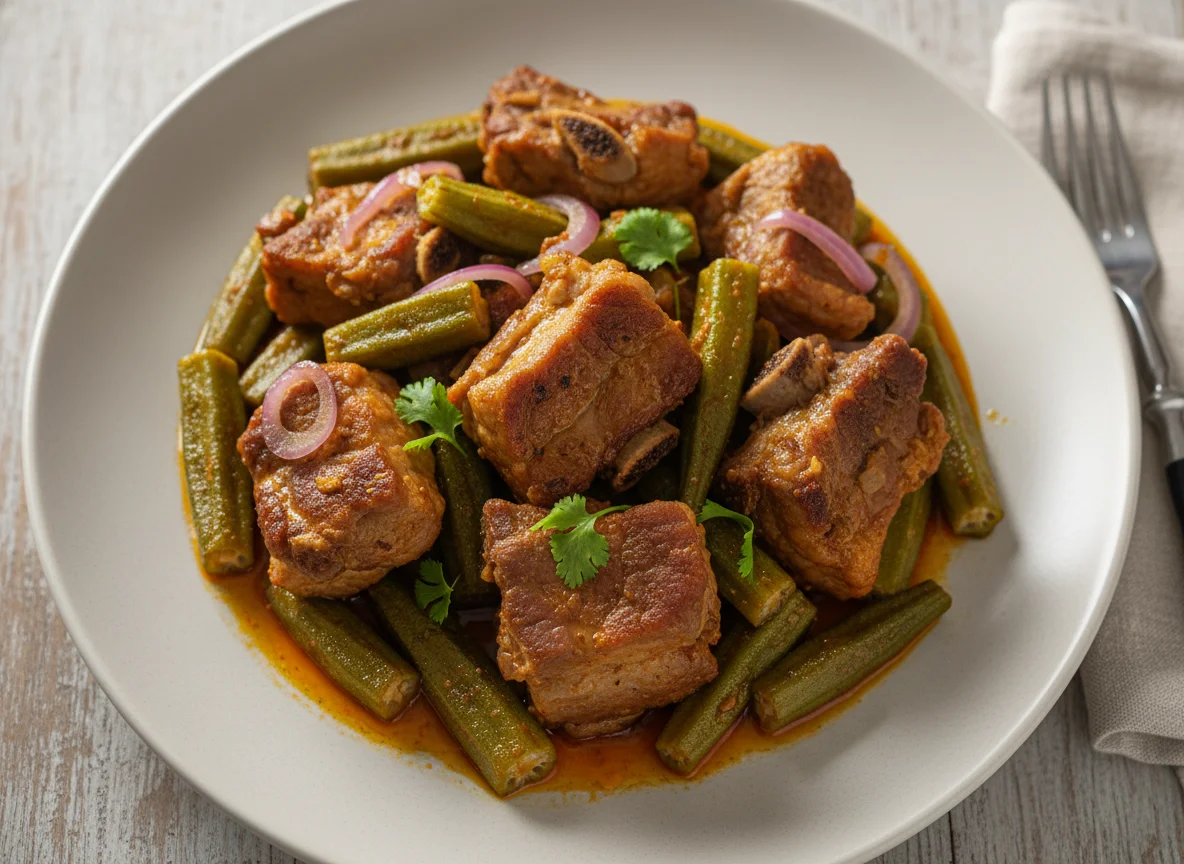 Carne de porco com quiabo photo