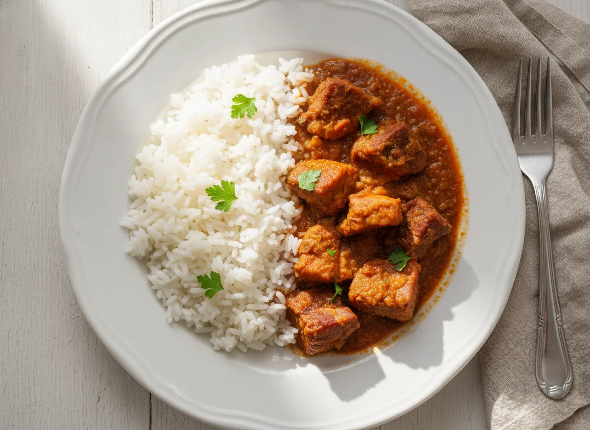 Carne de Porco Estufada com Arroz Branco photo