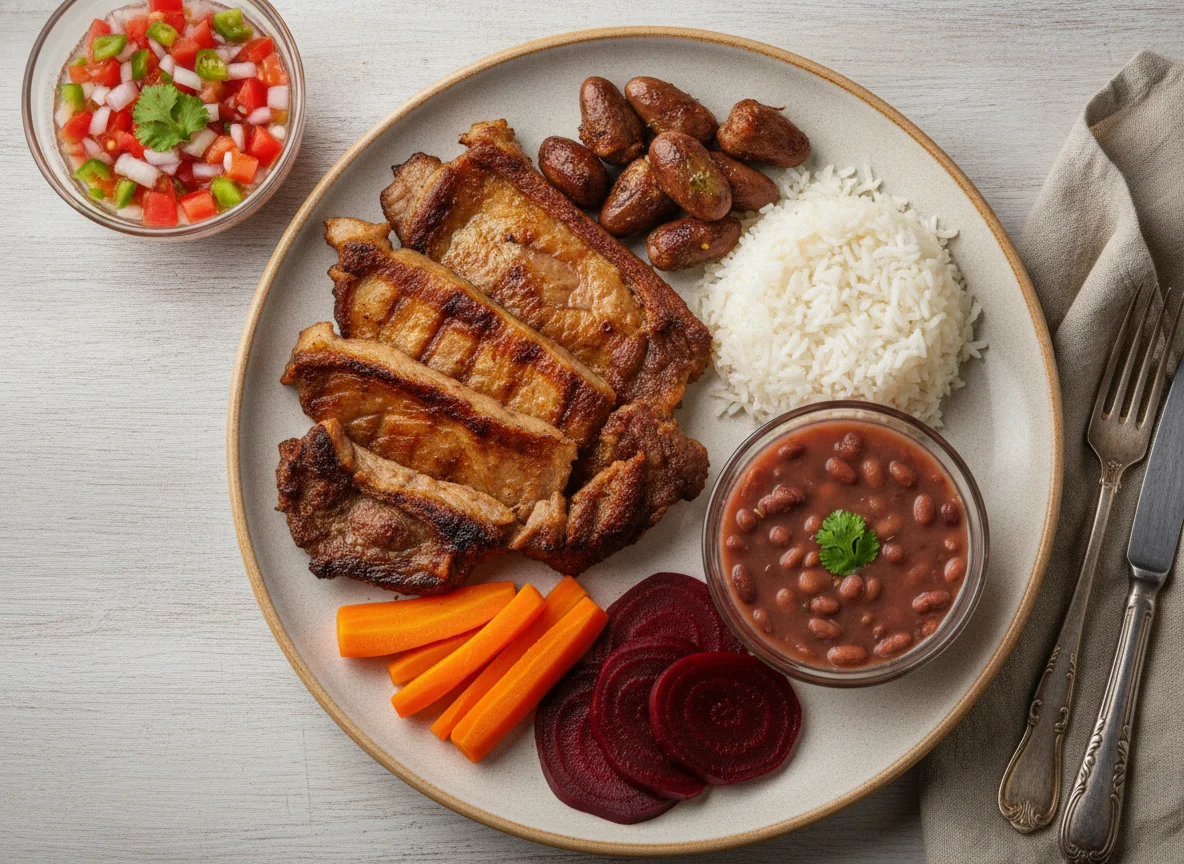 Carne de sol assada com acompanhamentos photo