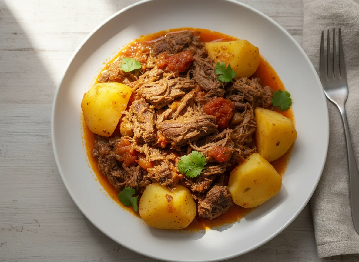 Carne desfiada com batatas photo