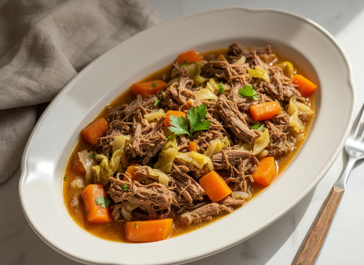 Carne desfiada com legumes photo