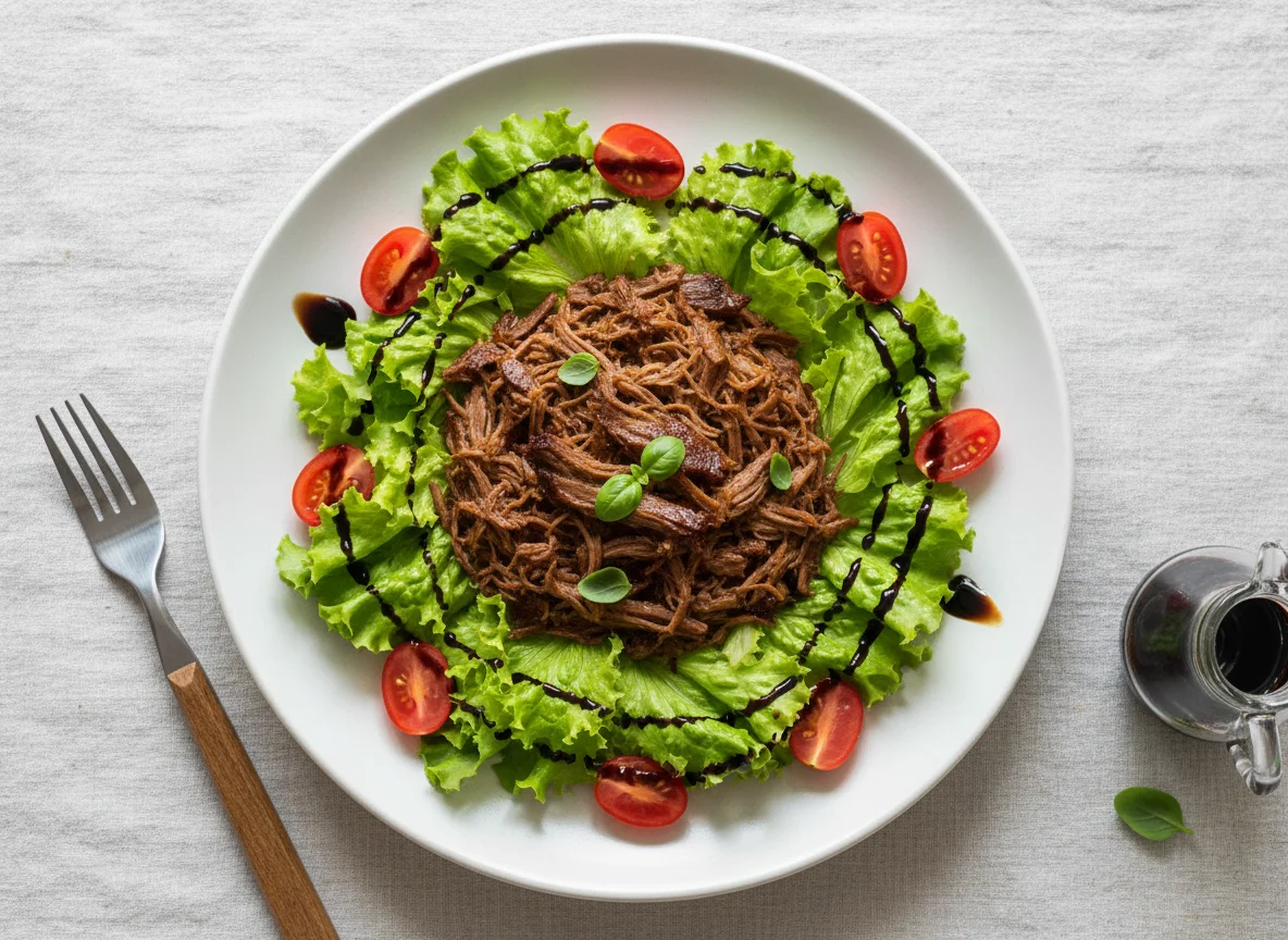 Carne desfiada com salada photo