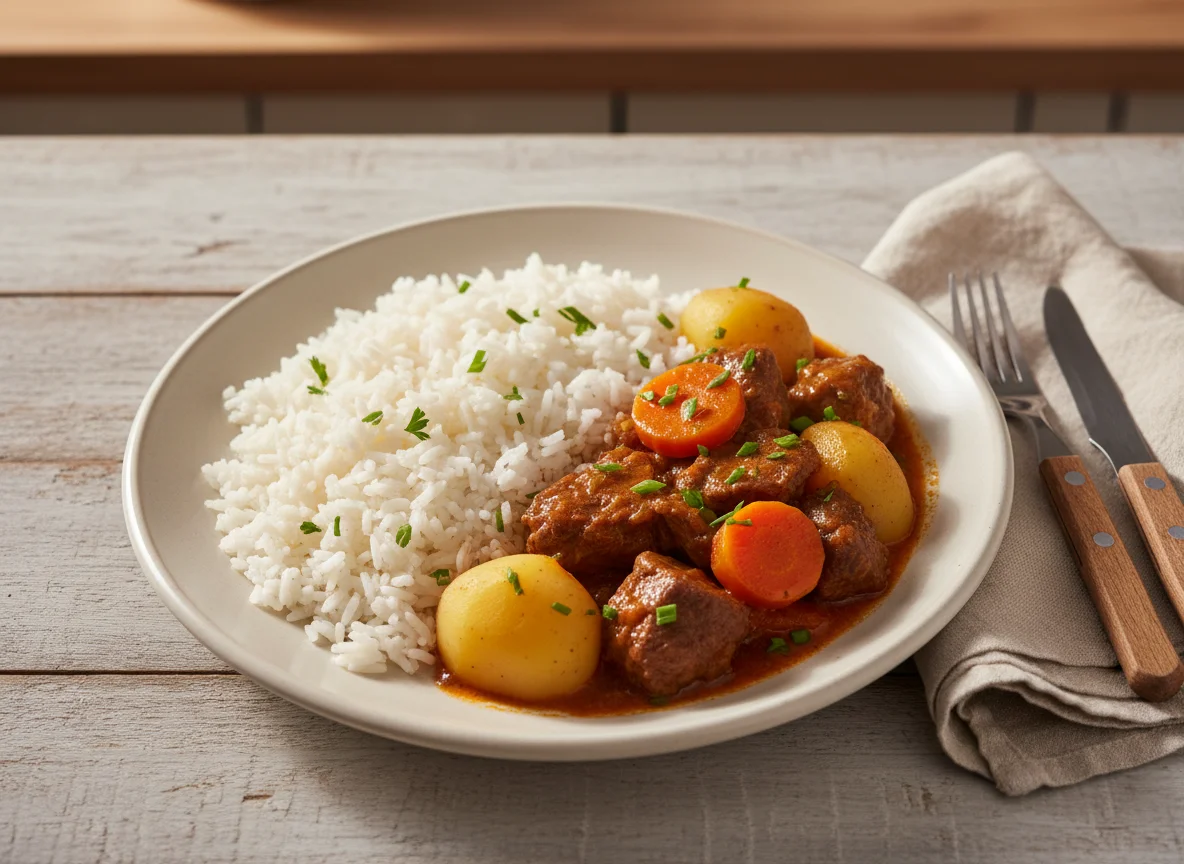 Carne ensopada com arroz photo