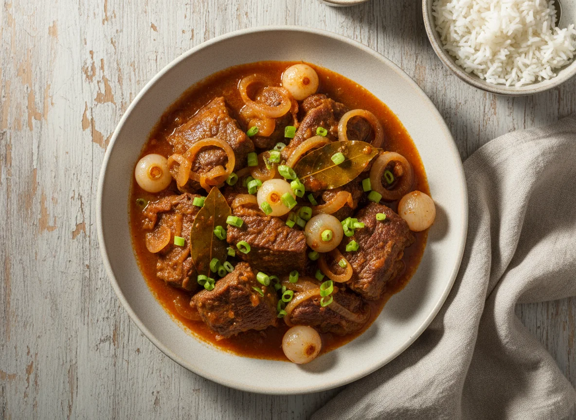 Carne ensopada com cebola photo