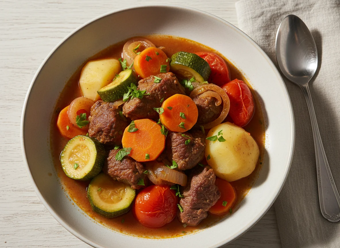 Carne ensopada com legumes photo