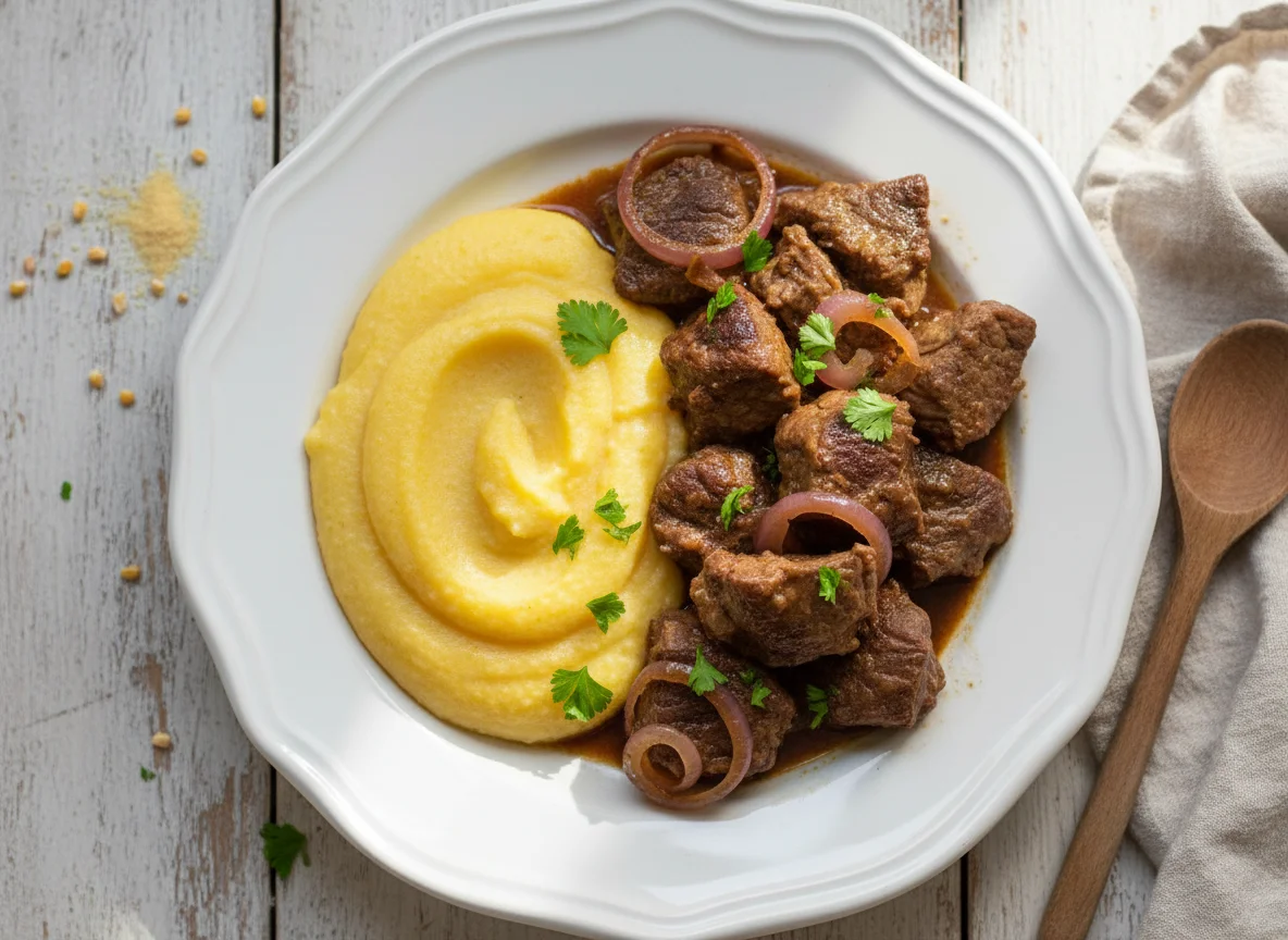 Carne ensopada com pirão de milho photo