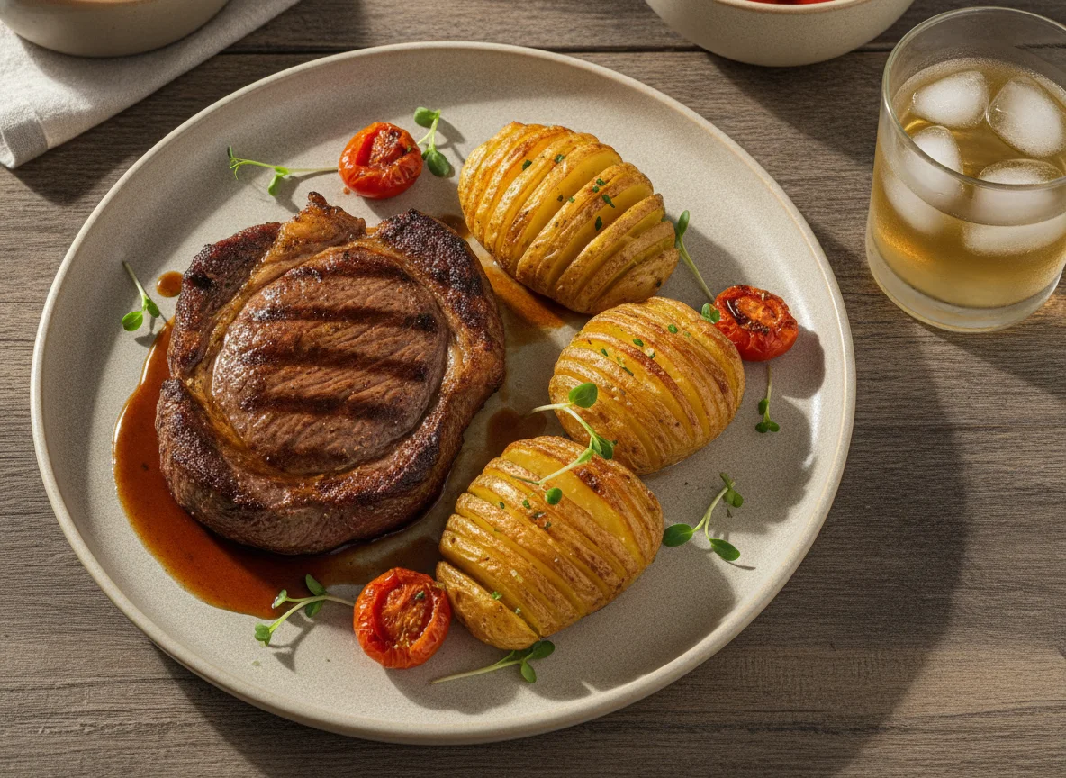 Carne Grelhada com Batata Hasselback e Molho photo