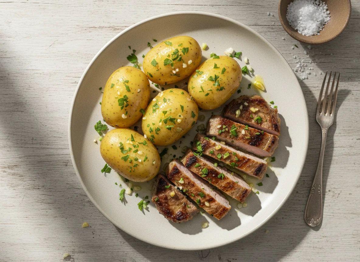 Carne Grelhada com Batatas Cozidas photo