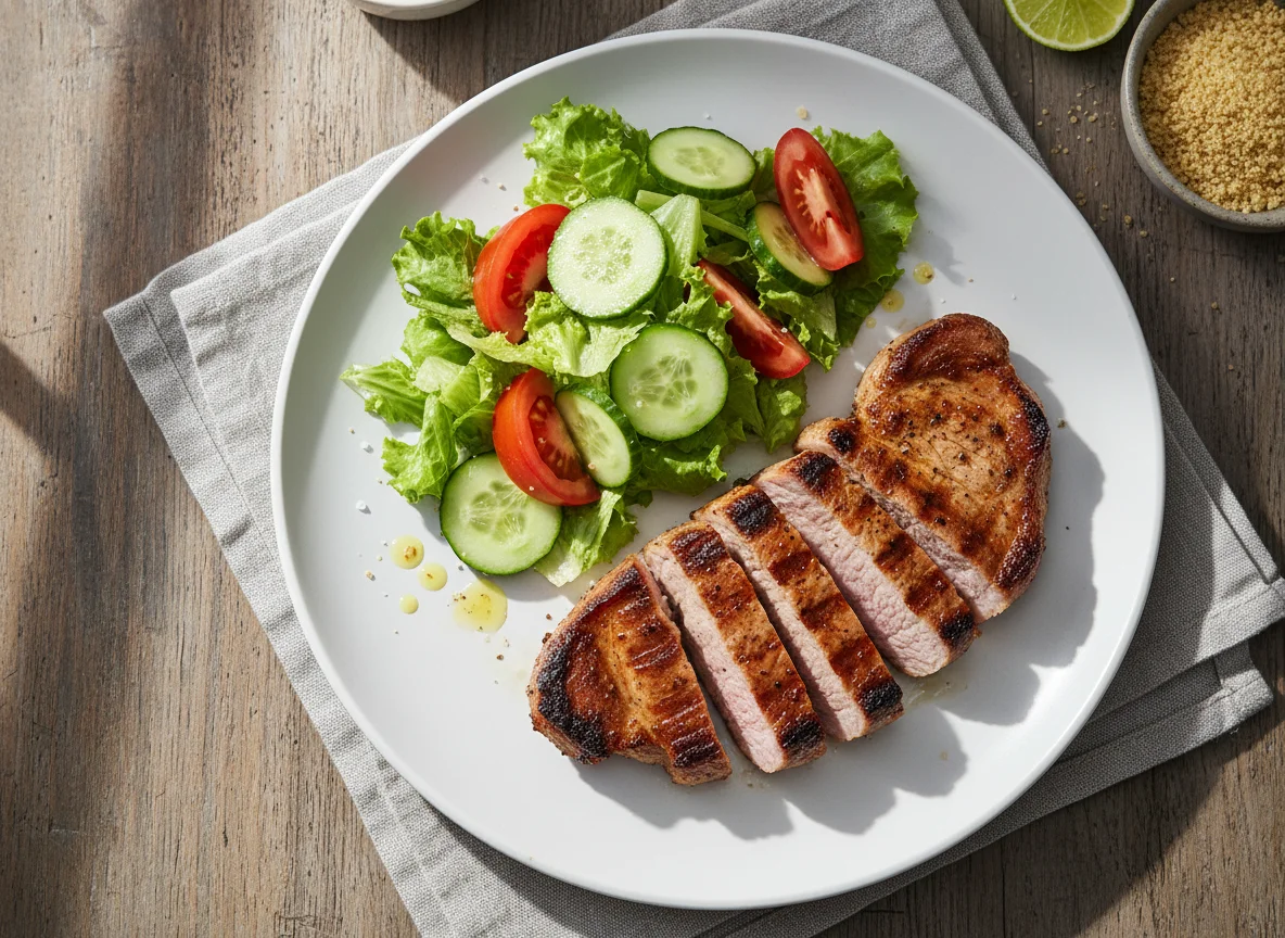 Carne grelhada com salada photo